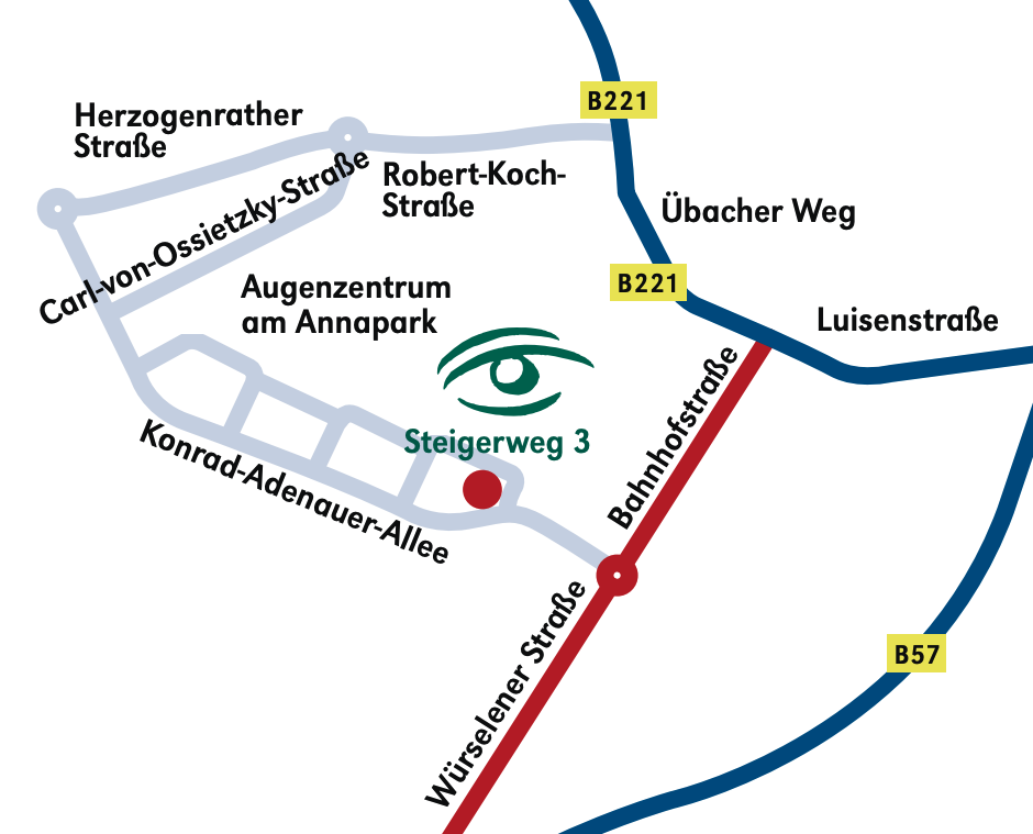 Anfahrtsskizze Augenzentrum Alsdorf, Steigerweg 3